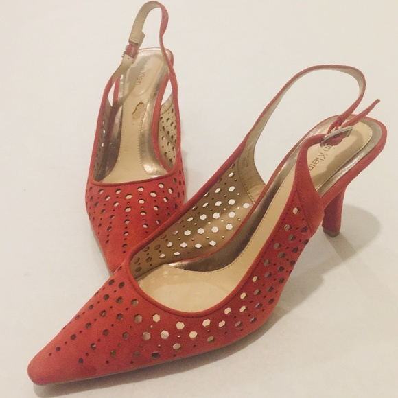 Calvin Klein Shoes - Salmon colored Suede Calvin Klein Slingback Heels